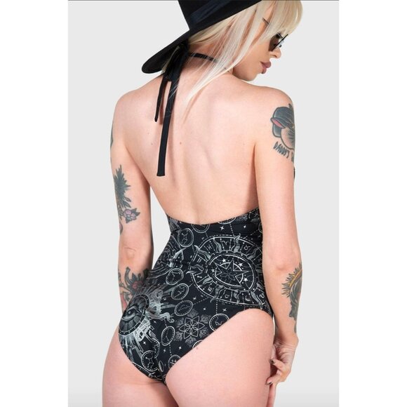 Killstar ✦ Lunar Tide Swimsuit M ✦ Astronomy Print One-Piece Moon Hardware NWT - Picture 4 of 4